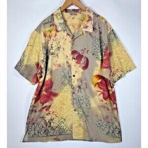 Tulliano Mens XL Silk Hawaiian Shirt Floral Abstract Short Sleeve Button Front